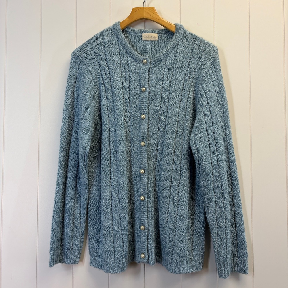 Vintage Studio Works Preppy Cable Knit Cardigan Sweater Women Size XL Grannycore